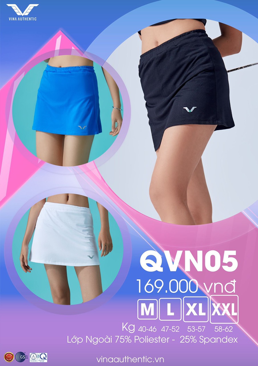 [MUA 1 TẶNG 1]  Váy thể thao nữ QVN05 Vina Authentic cao cấp, chất lượng, chân váy, quần váy