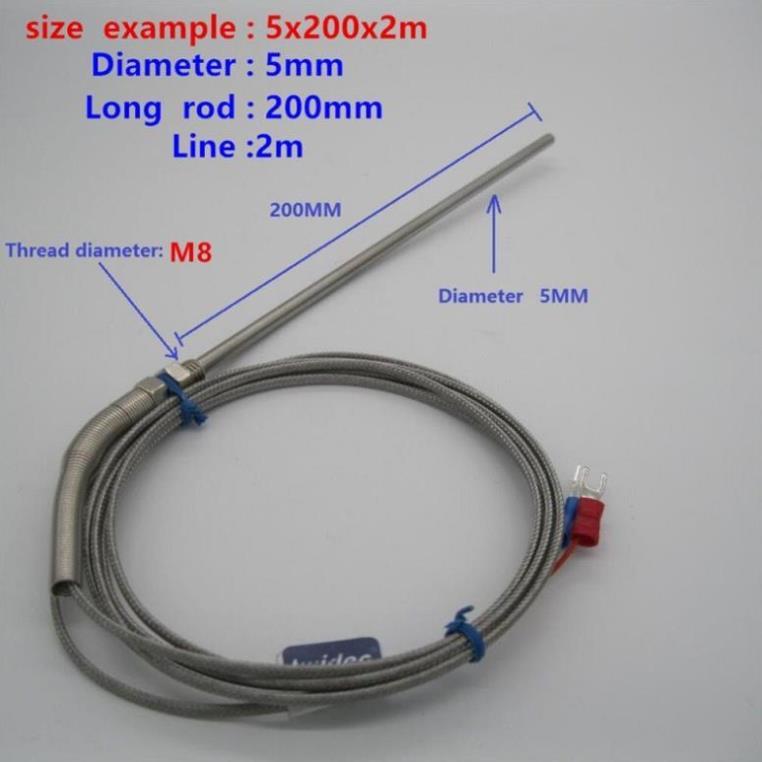 Can nhiệt K phi 5 dài 5cm dây dài 3m, dải nhiệt đo 0~800 oC