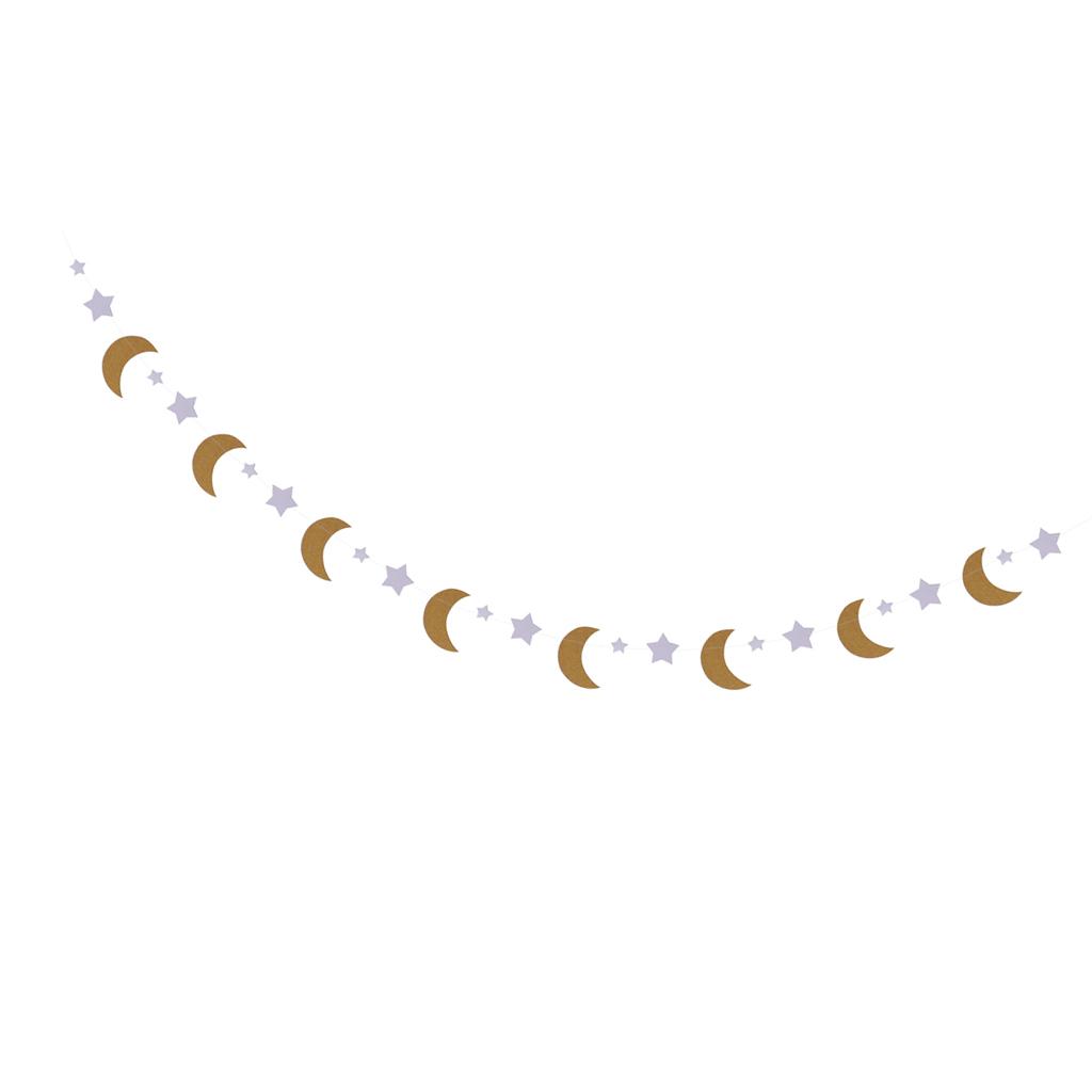 Glitter Moon & Star Bunting Banner for Kids Room Nursery Hanging Decoration