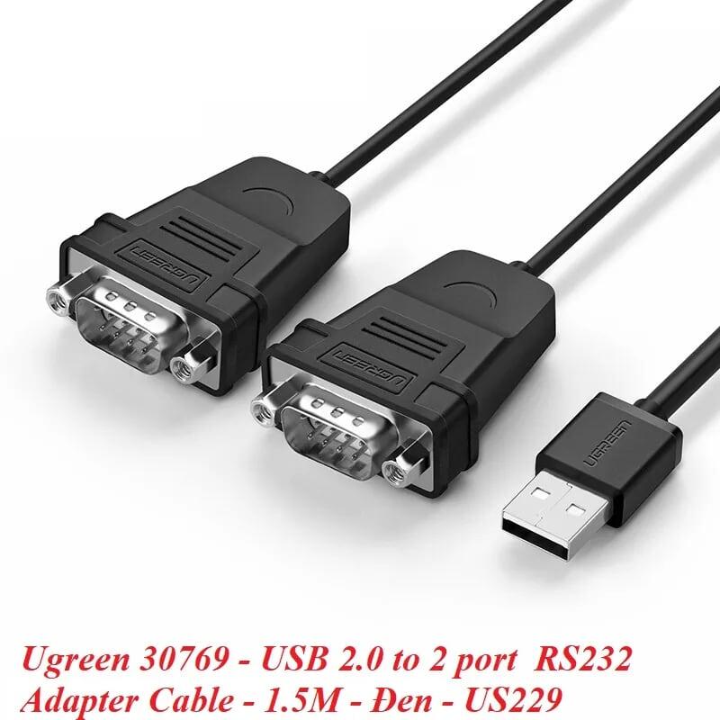 Ugreen UG30769US229TK 1.5M màu Đen Cáp chuyển đổi USB 2.0 sang 2 đầu COM cao cấp - HÀNG CHÍNH HÃNG