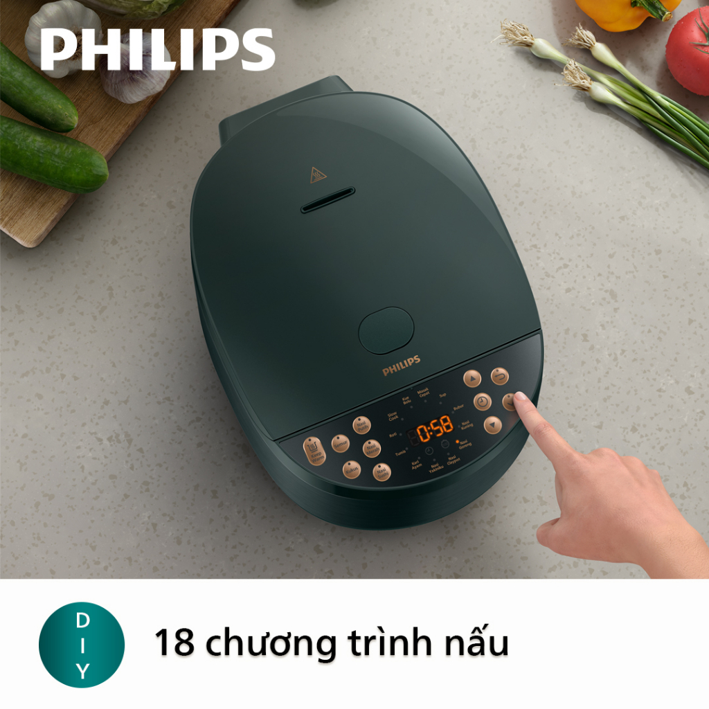 Nồi cơm điện tử Philips HD4518/62 | 1.8 lít | 6 lớp, lòng nồi dày - Hàng Chính Hãng
