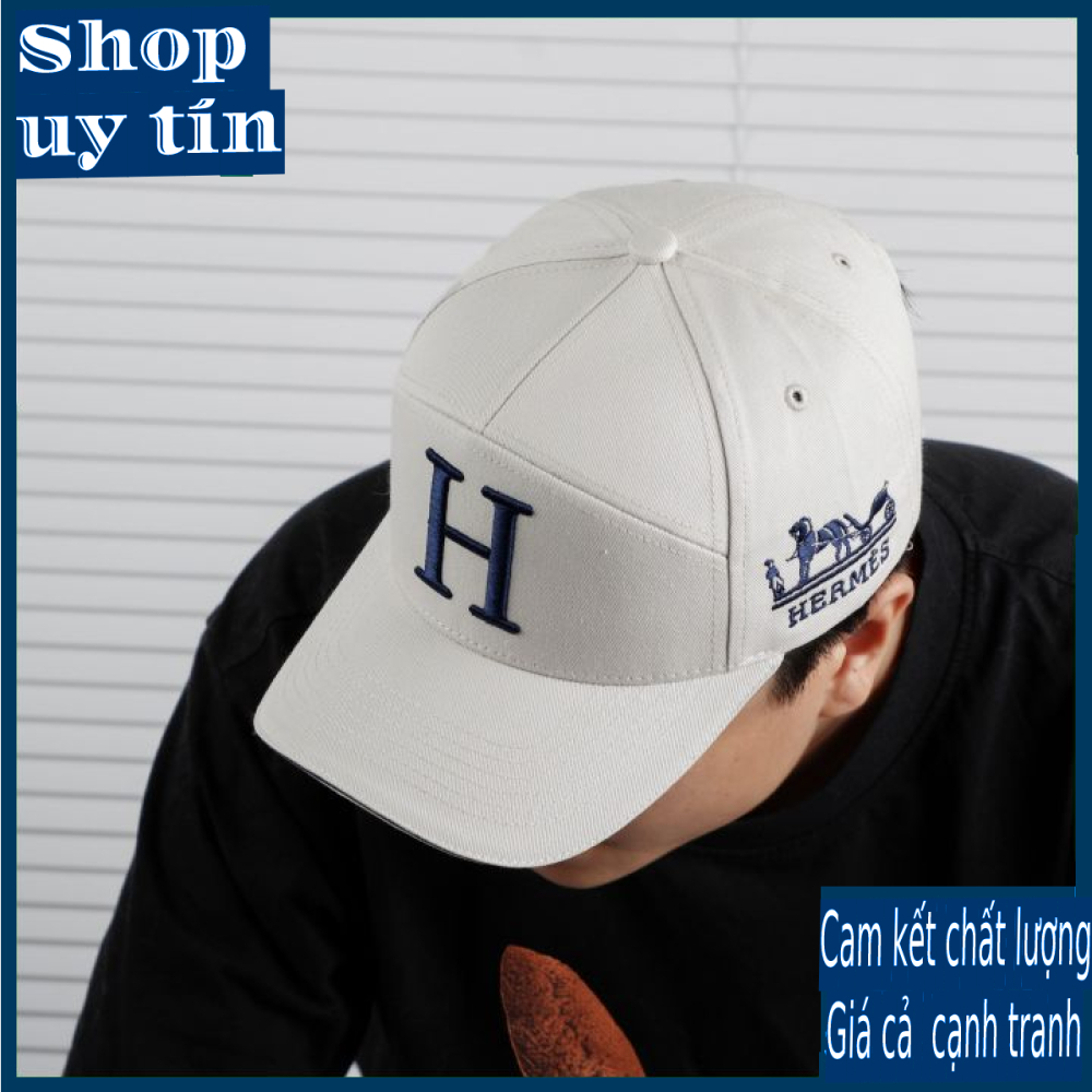 [ Miễn ship / giảm giá ] MŨ NÓN LƯỠI TRAI NAM NỮ LOGO H HER.MES CAO CẤP - màu trắng logo xanh