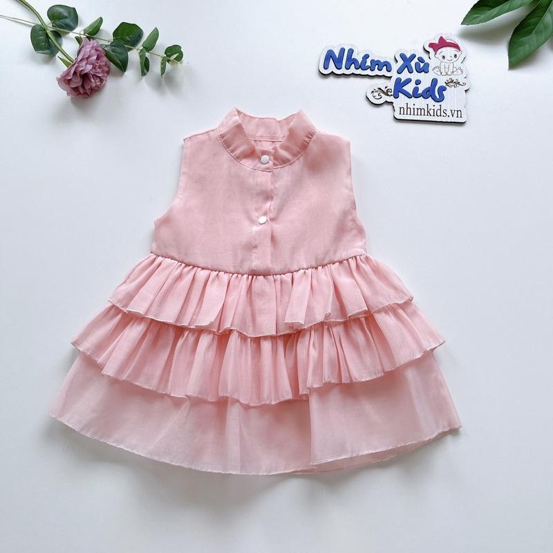 Váy 3 Tầng Hồng Phấn Cho Bé Gái 4 - 30kg Chất Tơ Nến Mềm