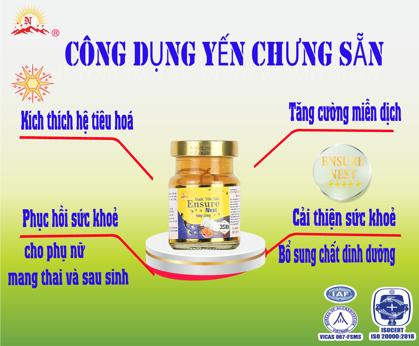 Yến Chưng Không Đường Ensure Nest Với 300mg(25%) Yến Tươi Khánh Hoà hủ 70ml