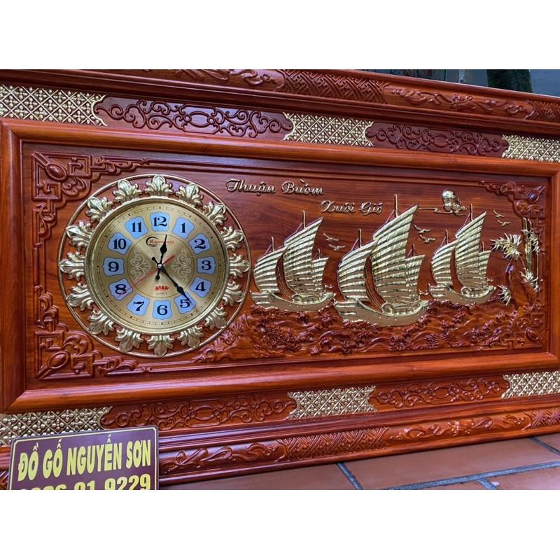 Tranh đồng hồ thuận buồm xuôi gios gỗ hương kích thước 67*127,dày 4cm hoàn thiện dát vàng ĐÀI LOAN loại 1