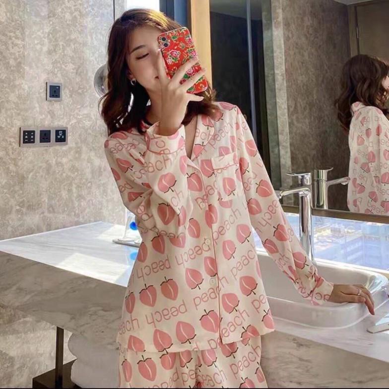 Freeship Bộ Pijama Lụa Cao Cấp Dài Tay