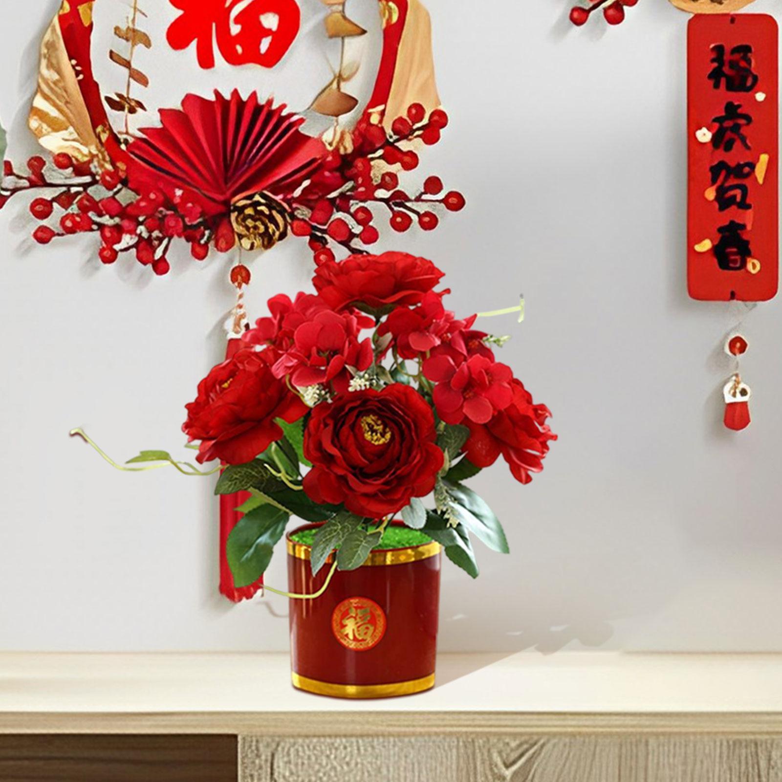 Artificial Flowers in Pot Simulation Flower Bonsai Bouquet for Home Decor