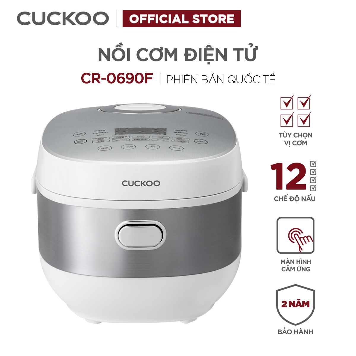 Nồi cơm điện tử Cuckoo 1.08L CR-0690F nhiều chế độ nấu, lòng nồi chống dính, thiết kế sang trọng - Hàng chính hãng