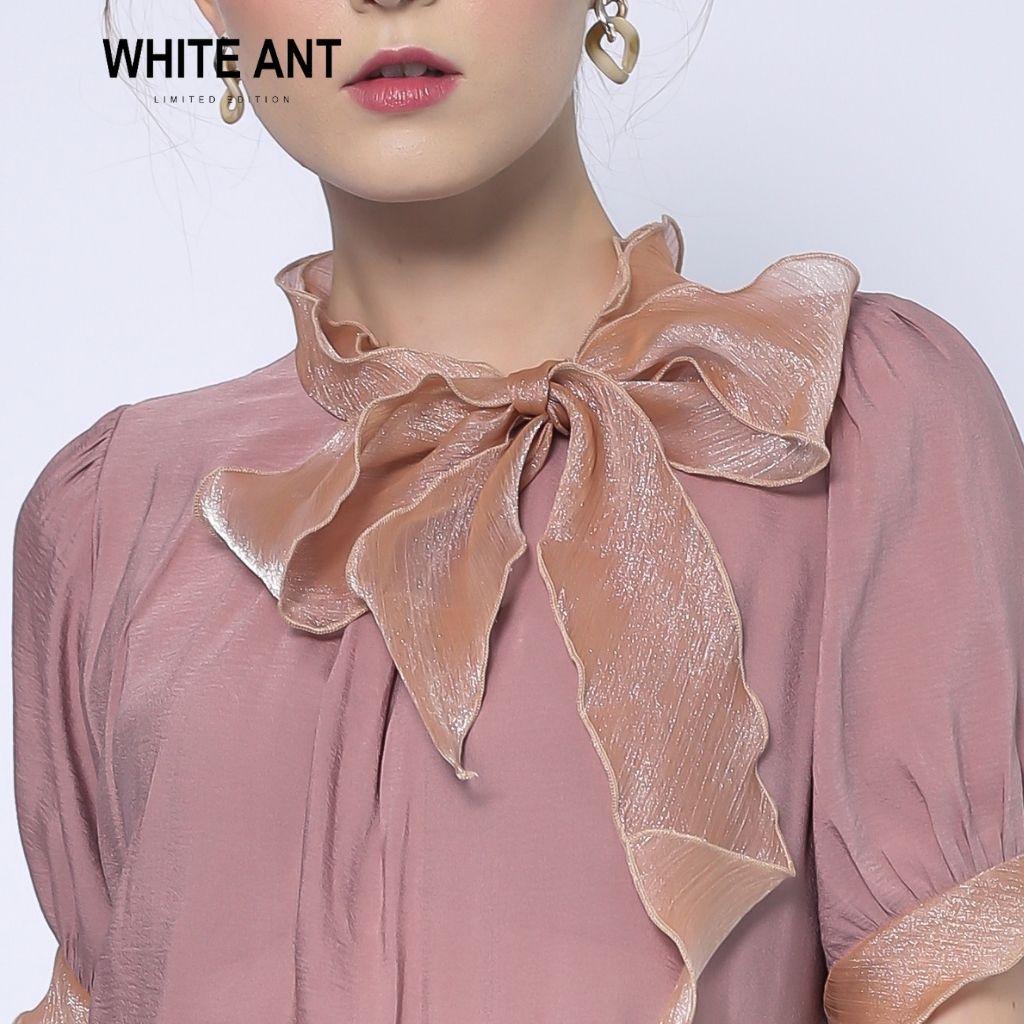 Áo Sơ Mi Cổ Nơ Tơ Organza Cao Cấp White Ant