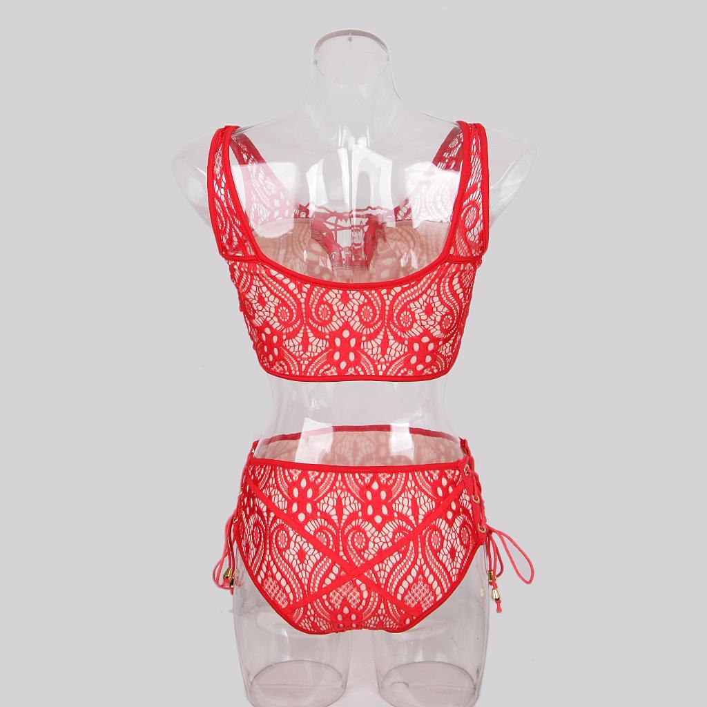 Women's High Waist Bikini Lace Up Swimwear Bikini Two Pieces Bandage Swimsuit