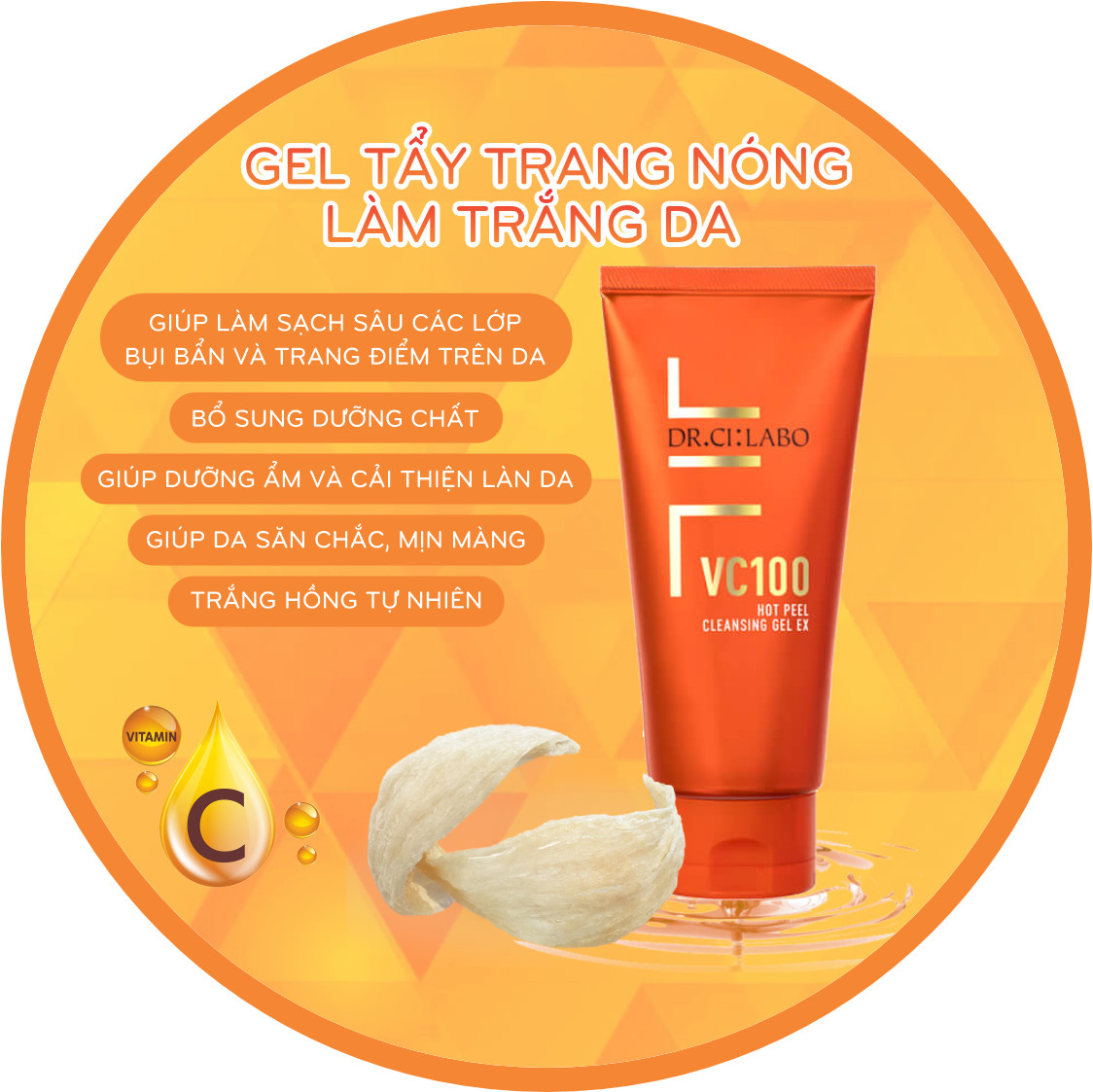 Gel Tẩy Trang Nóng Dr.Ci:Labo VC 100 Hot Peel Cleasing Tẩy Sạch Lớp Trang Điểm Dưỡng Da Trắng Mịn (Tuýp 150g)