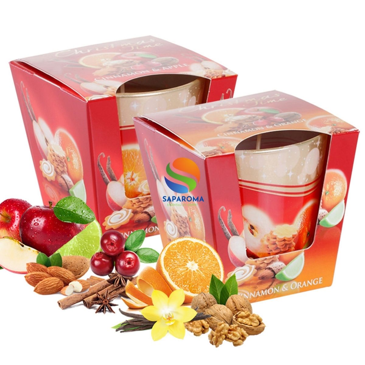 Combo 2 Ly nến thơm tinh dầu Bartek Christmas Time 115g QT028493 - bánh táo, cam, quế, trang trí, thơm phòng, thư giãn, hỗ trợ khử mùi