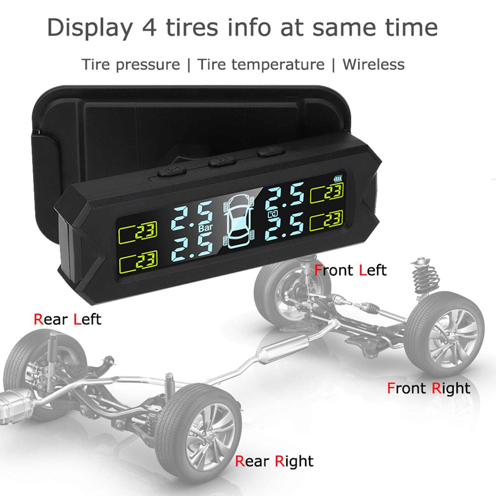 Tire Pressure Monitoring System,Wireless Solar Power TPMS with 5 Alarm Modes,Auto Backlight LCD Display