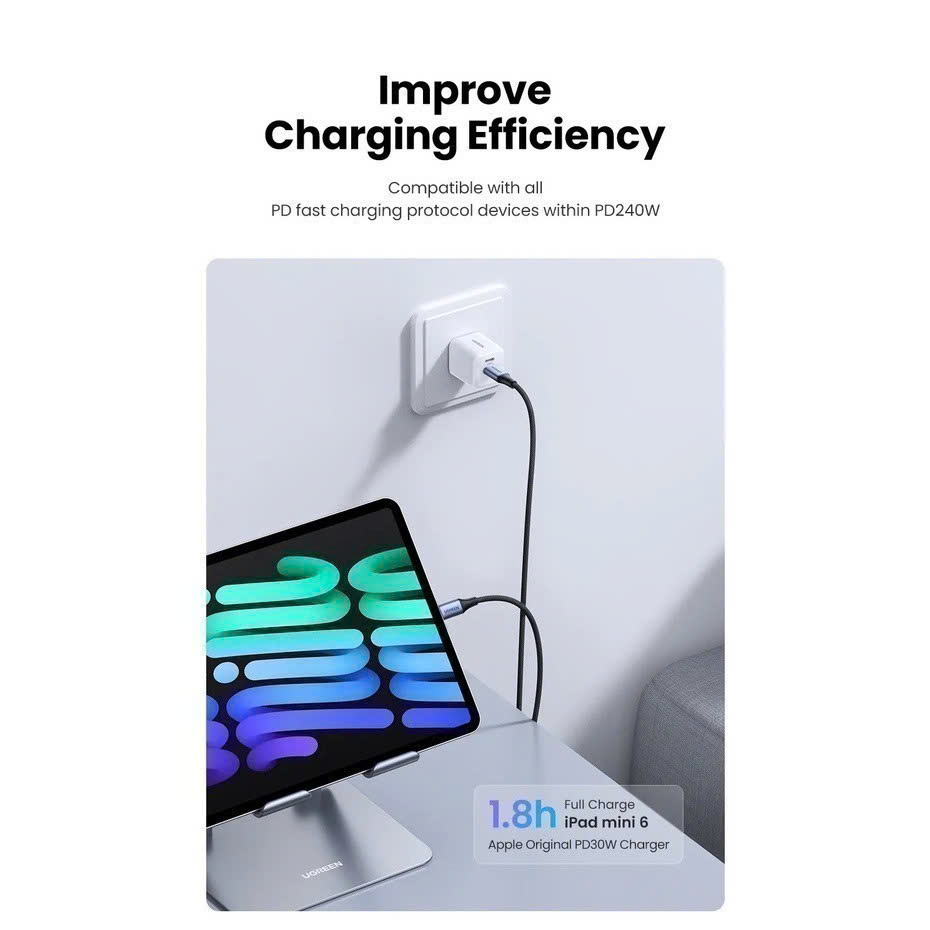 Cáp Sạc Nhanh 240W UGREEN US535 | Type C to type C PD3.1 48V 5A | Truyền Dữ Liệu 480Mbps | Hàng chính hãng | Bảo Hành18 Tháng 1 Đổi 1 | 90440 15311
