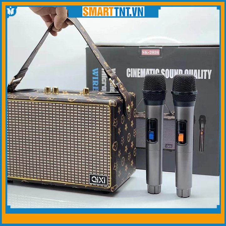 Loa bluetooth QiXi SK-2036 kèm 2 micro karaoke chính hãng