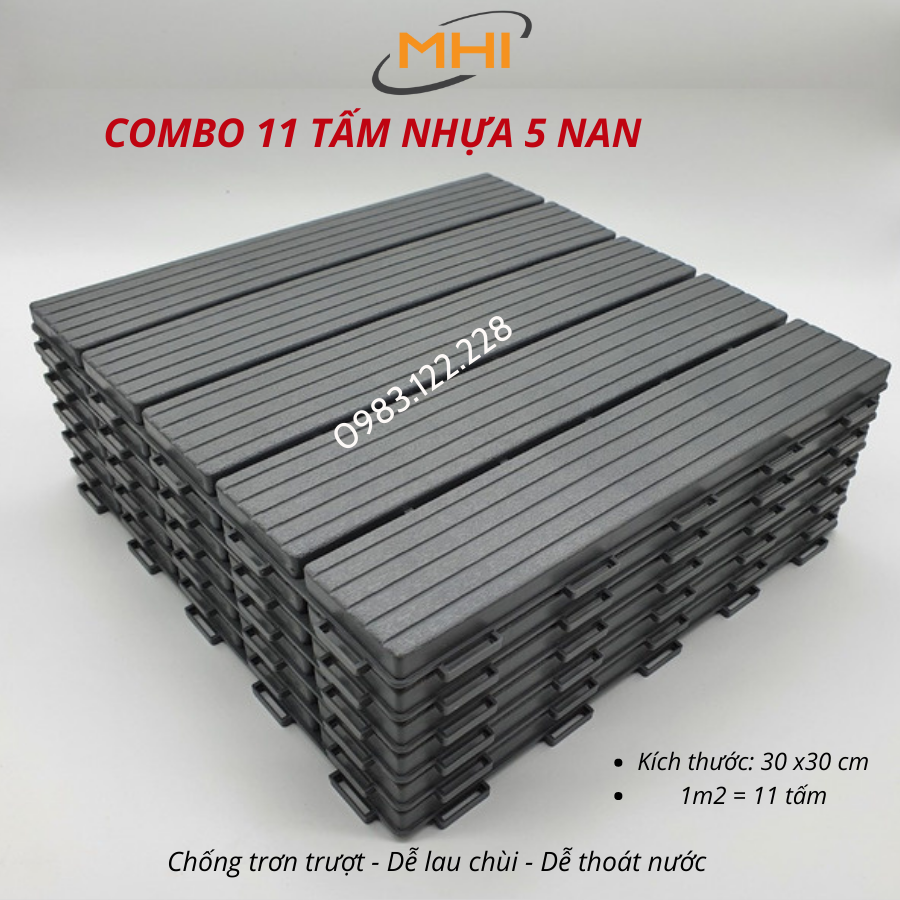 Vỉ nhựa lót sàn MHI cao 2 cm, chuyên dụng cho ban công, bể bơi sân vườn PP - kích thước 30 cm x 30 cm x 2 cm