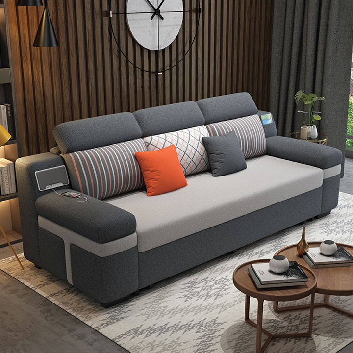 Giường Sofa Cao Cấp , Ghế Sofa Vải Lanh Mịn Có Loa Nghe Nhạc ,Toàn Bộ Khung Băng Sắt Sơn Tĩnh Điện KT Rộng180cm Dài200cm