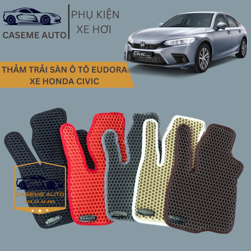 [HONDA CIVIC] Thảm Trải Sàn, Lót Sàn Ô Tô Cao Su Eudora CloudFoam Thiết Kế Theo Xe Dành Cho Xe HONDA CIVIC, Chống Nước, Không Mùi, Ngăn Bụi Bẩn, Dễ Vệ Sinh - Hàng Chính Hãng