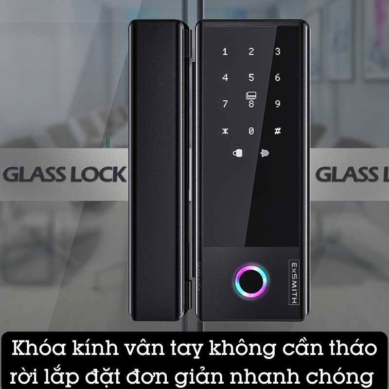 Khóa vân tay cửa kính cường lực thông minh không khoan đục JD-S1