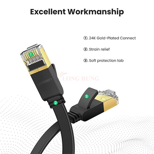 Cáp mạng dạng dẹt đen đúc sẵn Ugreen Cat7 STP Lan Cable Flat Design NW106 - Hàng chính hãng