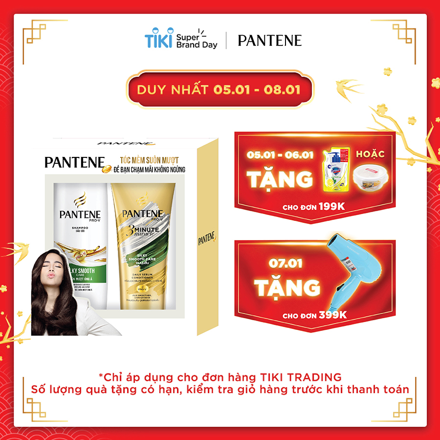 Bộ Đôi Pantene Suôn Mượt Óng Ả Dầu Gội 300ml + Kem Xả 3 Phút Diệu Kỳ 150ml