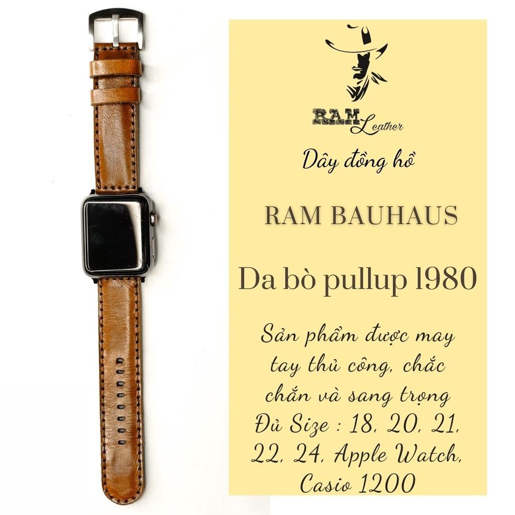 Dây apple watch da bò thật nâu đỏ handmade bền chắc cực đẹp RAM bauhaus 1980 - tặng khóa chốt và adapter