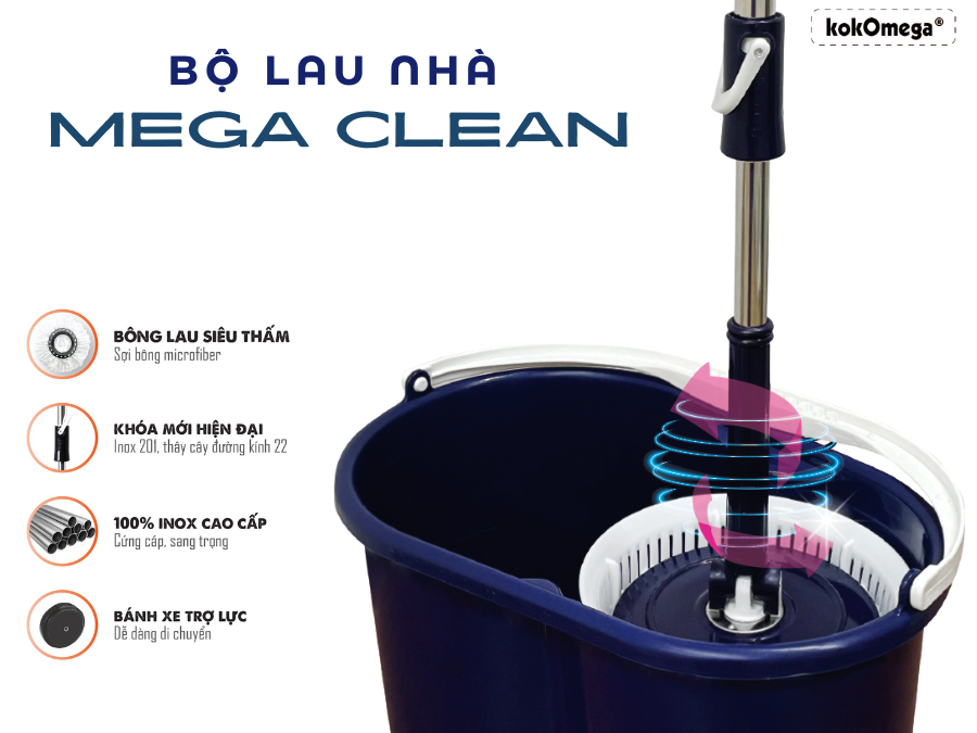 Bộ Lau Nhà Xoay 360 Độ kokOmega OMBO-06 ( Tặng 1 Bông Lau)