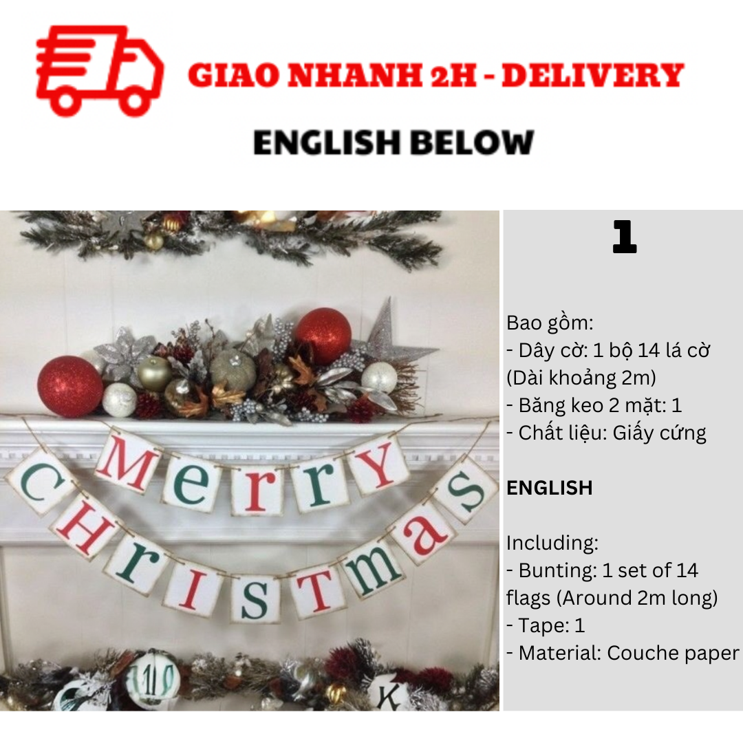 Bộ Dây Cờ Noel Trang Trí Tiệc Nhiều Mẫu - Merry Christmas Bunting DCXM10