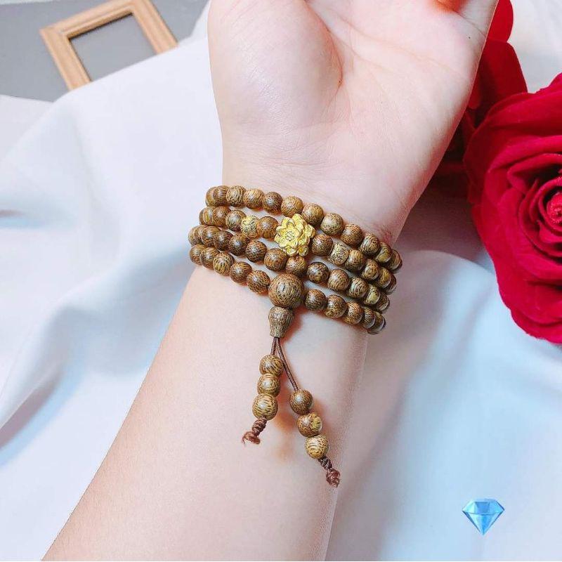 VÒNG TAY TRẦM HƯƠNG MIX HOA SEN BI BẠC