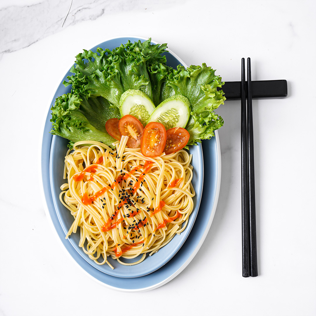 Dĩa tròn màu xanh vân trắng bằng melamine cao cấp - có 2 size