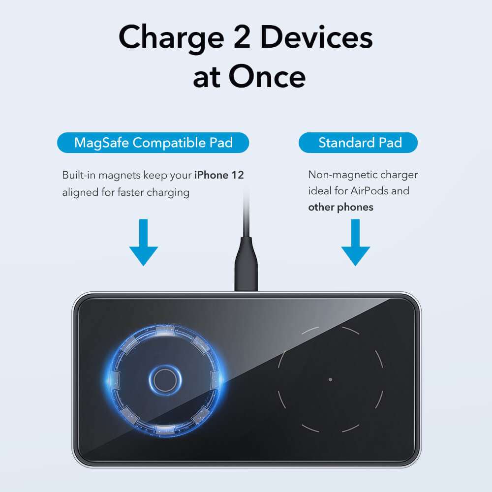 Dock Sạc Đôi Không Dây 2 Trong 1 HaloLock Magnetic Wireless Charger Dùng cho Iphone và Airpods kèm Củ Sạc- Hàng Chính Hãng