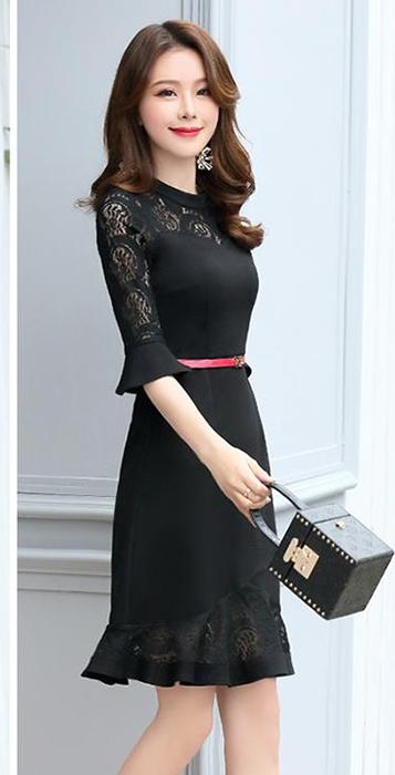 Đầm Công Sở Phối Ren Thời Trang