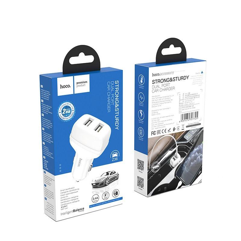 Tẩu sạc ô tô Xe Hơi HOCO Z36 2 Cổng USB 2.4A Dành cho điện thoại iPhone iP Huawei Samsung Oppo Realme - Hàng chính hãng
