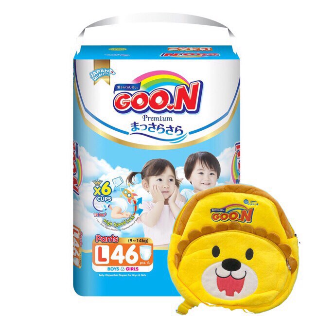 Bỉm quan Goon premium size L tặng kèm balo