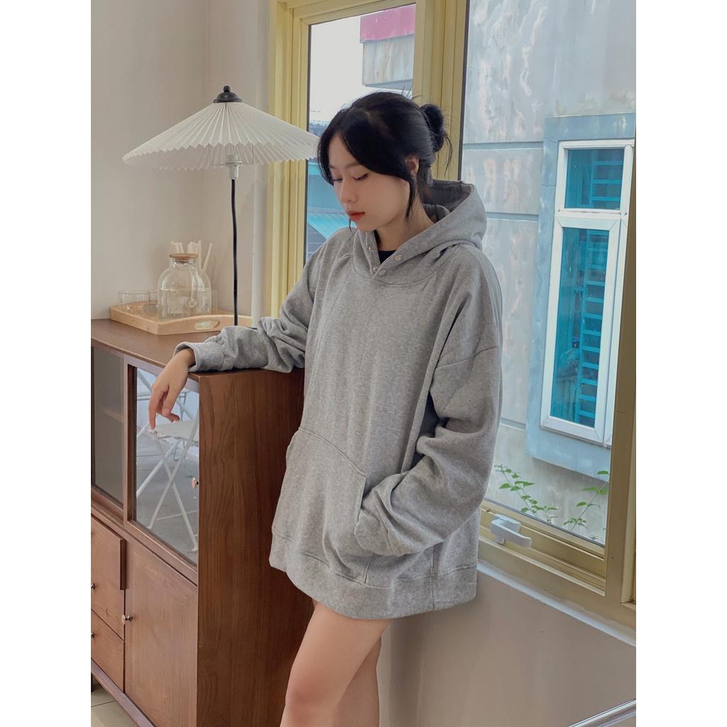 Áo Hoodie Trơn Cúc Bấm Chất Nỉ Ngoại Mũ Rộng 2 Lớp Nhiều Màu