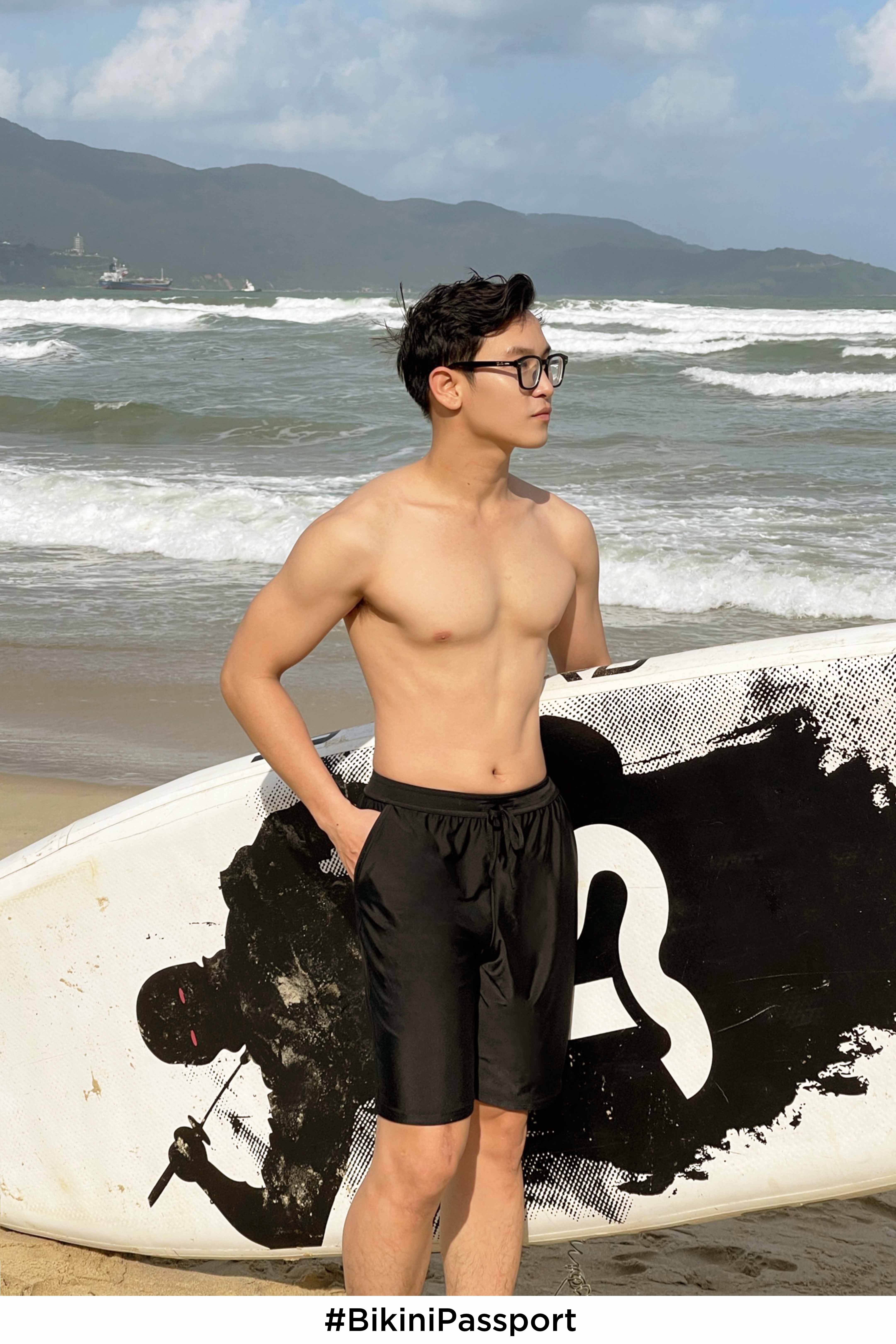 Quần bơi Nam BIKINI PASSPORT kiểu dáng Dài- màu Đen - BS179_BL