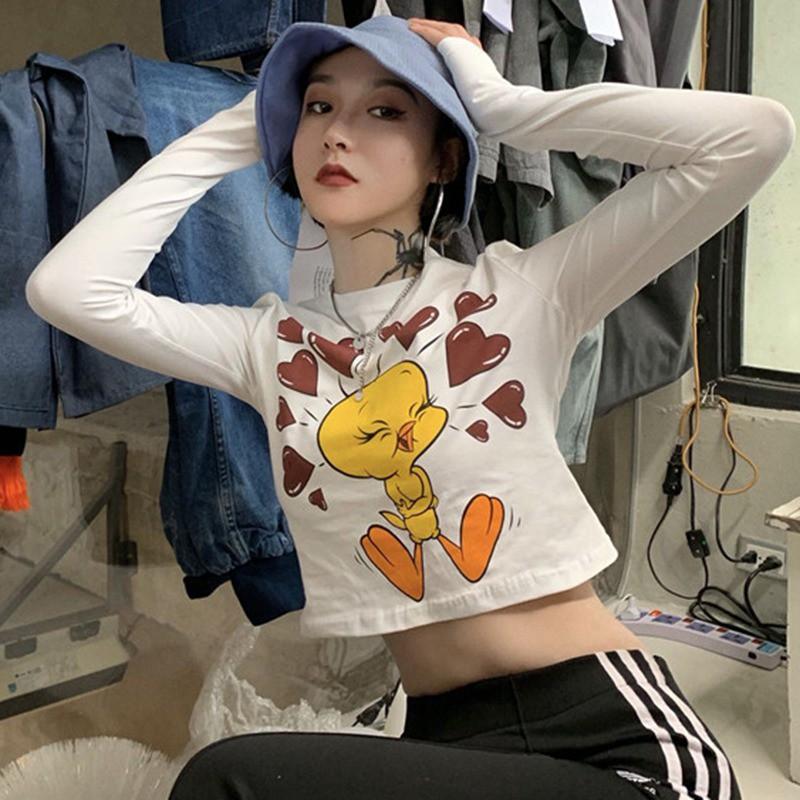 Áo Thun Tay Dài In Hình Hoạt Hình Thời Trang Hàn Quốc Dành Cho Nữ