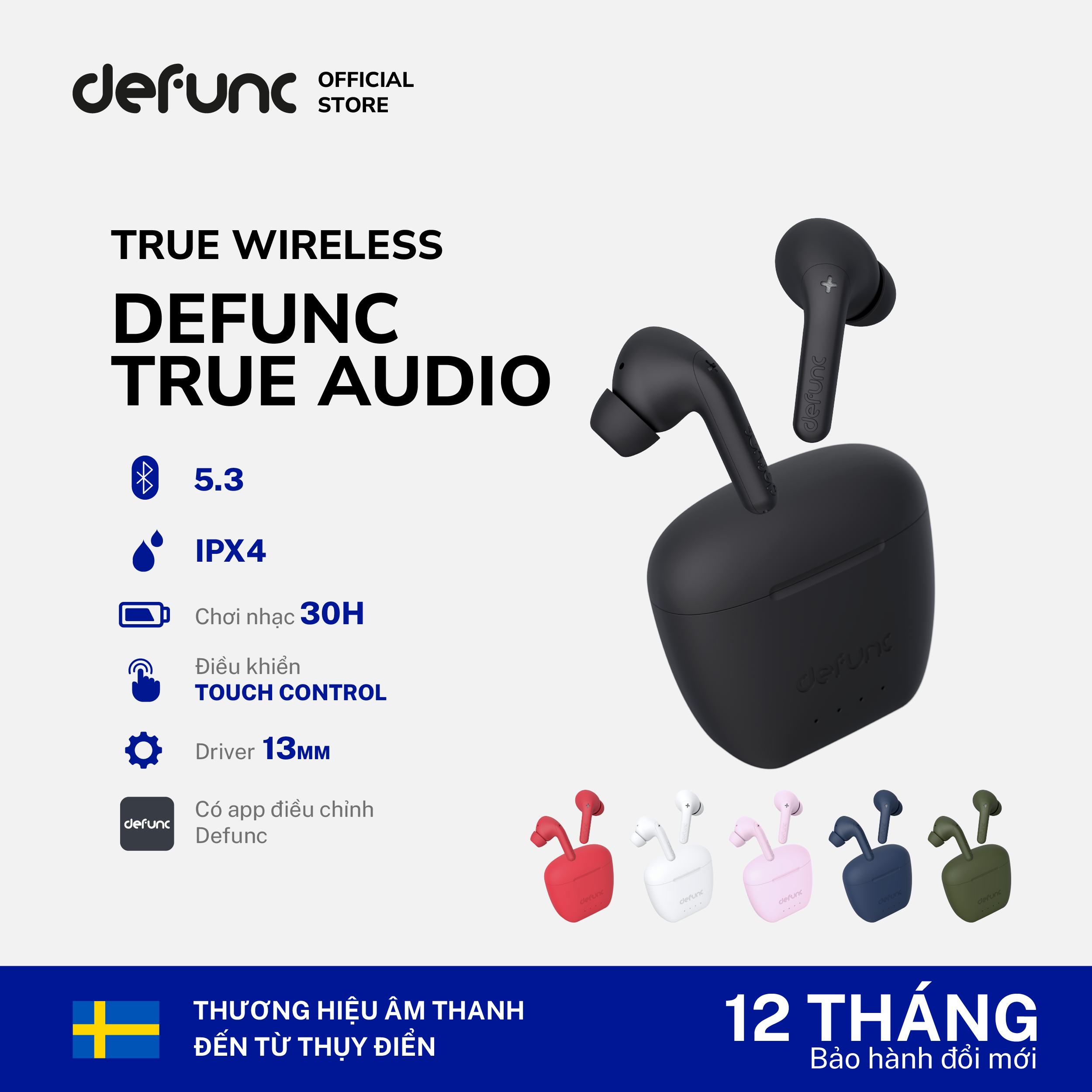 Tai nghe TRUE AUDIO TWS Earbuds Defunc - Hàng chính hãng -  Bảo hành chính hãng 1 năm