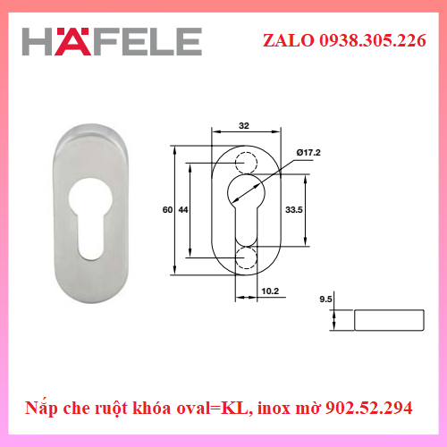 Nắp che ruột khóa oval=KL, inox mờ Hafele 902.52.294