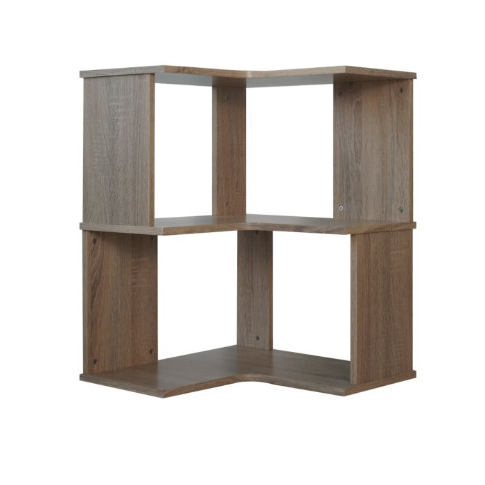 SB Furniture, Looms, Clint 2-Tier Corner Shelf, Solid Oak Color, W50xD50xH64 cm.