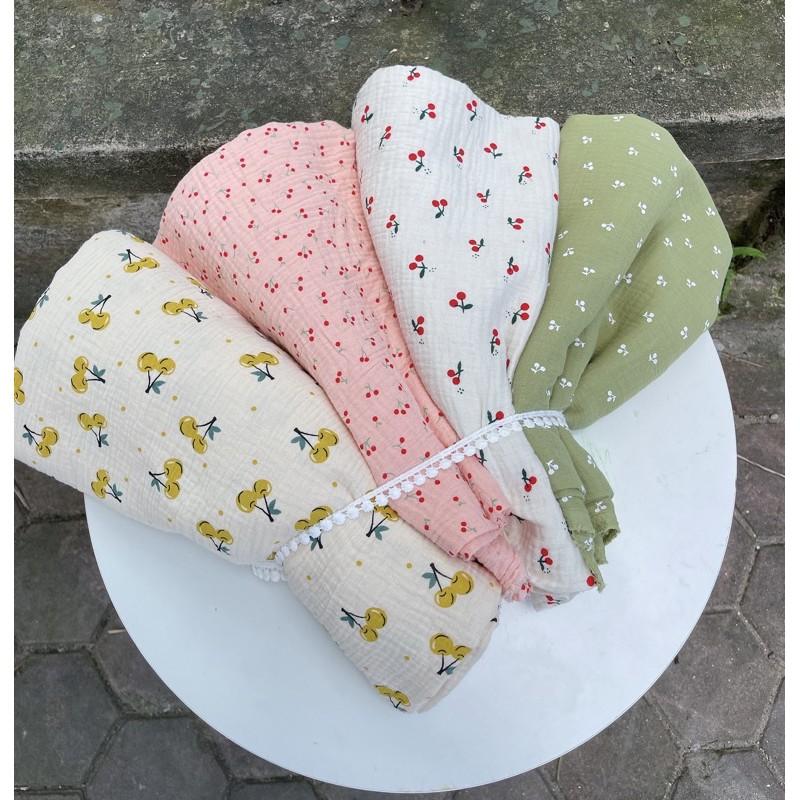 Vải xô muslin cao cấp 2 lơp quả chery mềm mịn thấm hút mồ hôi