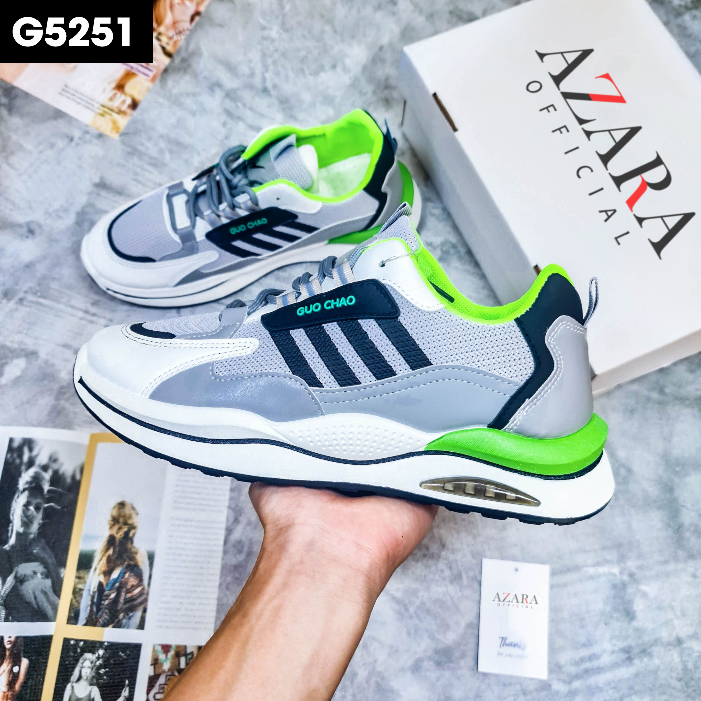 Giày Thể Thao Nam AZARA- Sneaker Màu Xám - Đen Viền Xám, Giày Thể Thao Đế Êm, Vải Thoáng, Dễ Phối Đồ - G5251