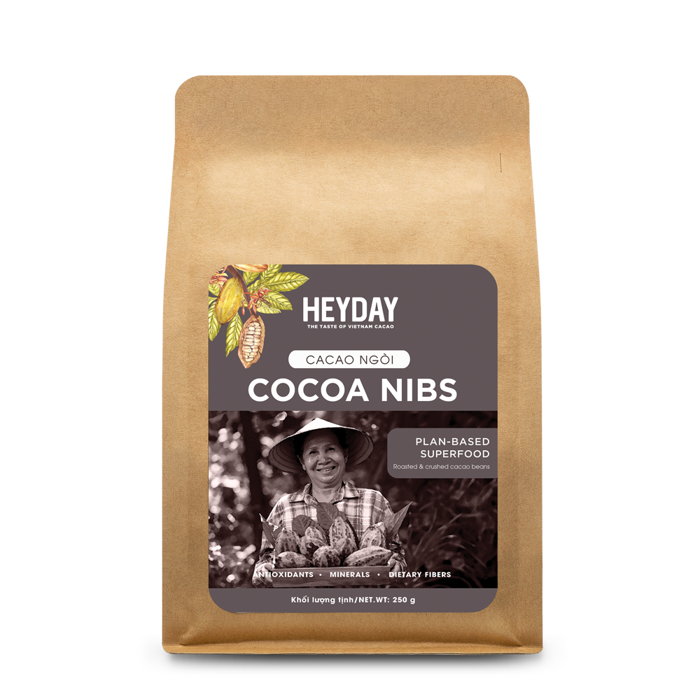 Cacao ngòi - Nhân hạt cacao rang túi 250g - Ăn trực tiếp hay làm bánh, chocolate - Heyday Cacao