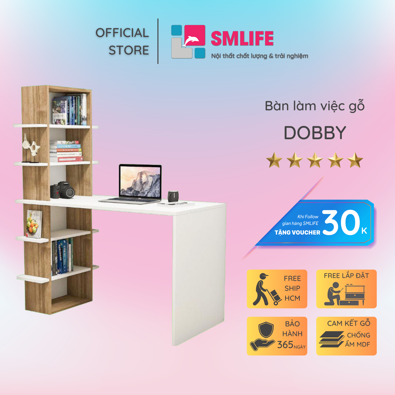 Bàn làm việc, bàn học gỗ hiện đại SMLIFE Dobby | Gỗ MDF dày 17mm chống ẩm | D120xR60xC150cm