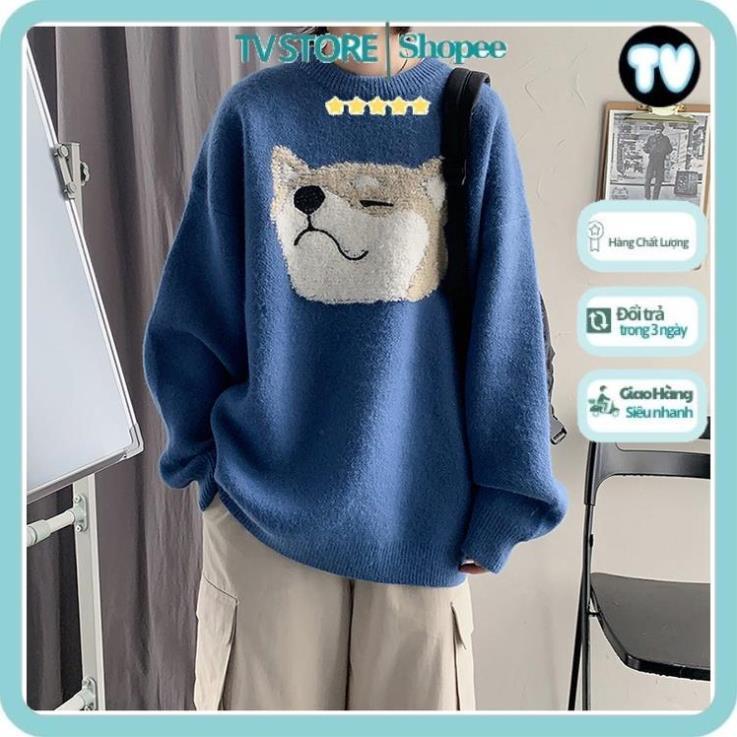 Áo Nỉ Nam TVSTORE Áo Sweater dệt kim cổ tròn dáng rộng in hoạt hình thời trang thu đông cho nam 2021