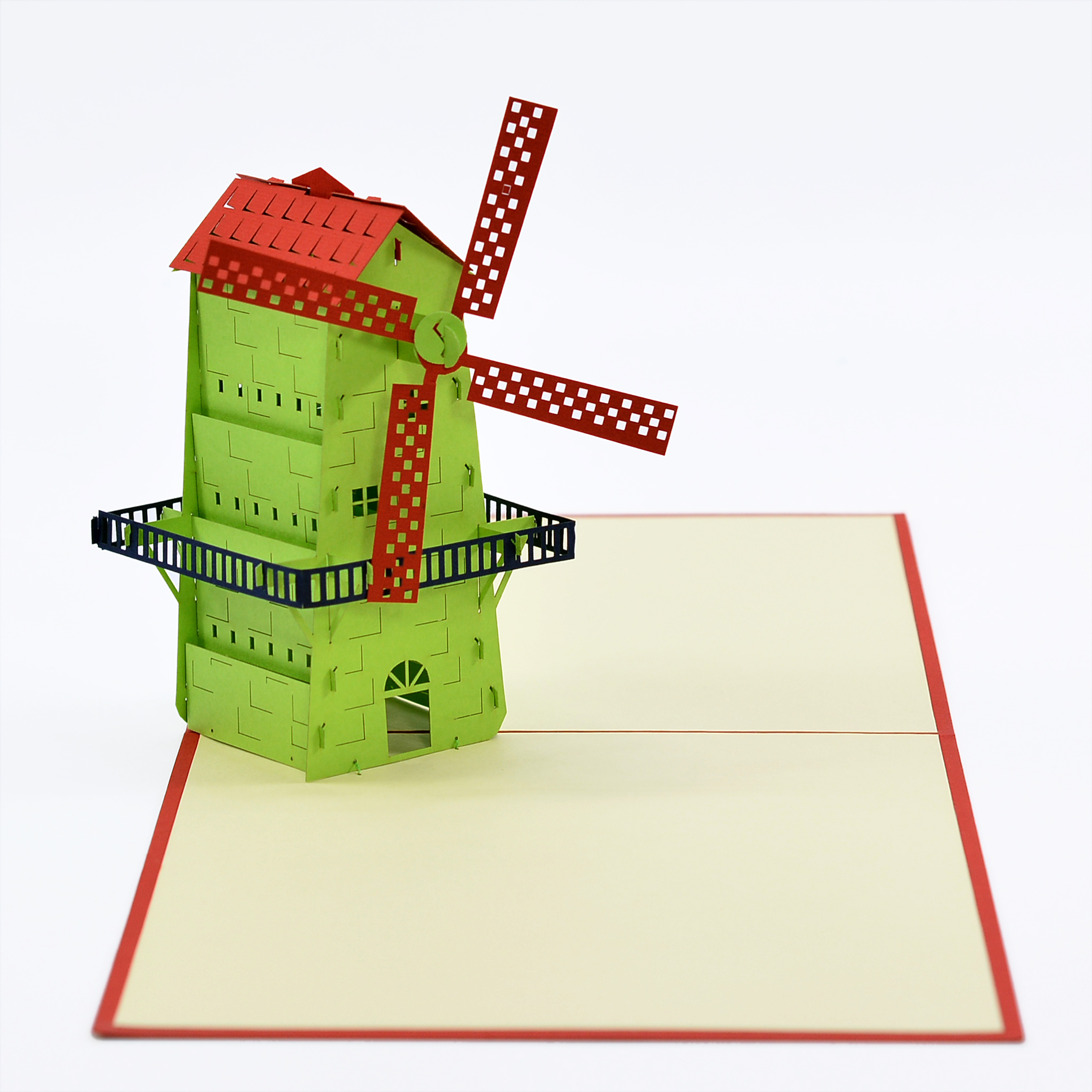 Thiệp nổi 3D handmade The Windmill,  Cối xay gió xanh lục size 15x15 cm FB021