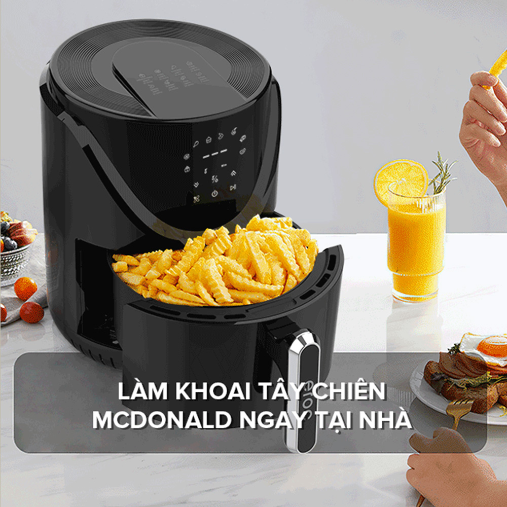 Nồi Chiên Không Dầu Eroc V-D2 Chống Dính 5.5L Chín Đều 2 Thanh Nhiệt Trên Dưới Không Cần Đảo Thức Ăn - Hàng Chính Hãng