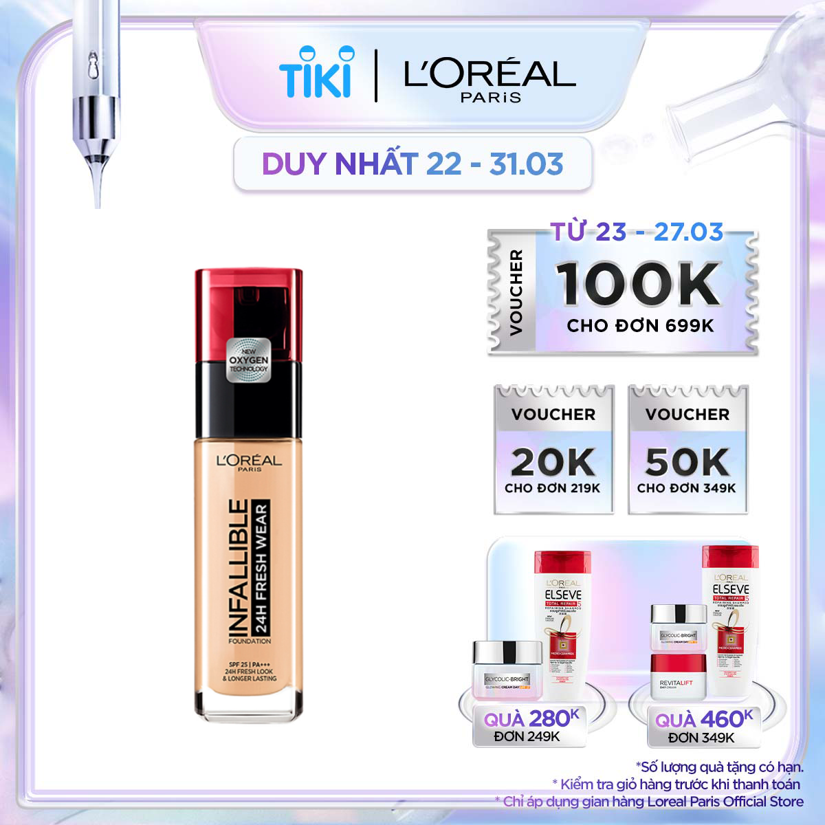 Kem nền 24h mịn nhẹ lâu trôi L'oreal Paris Infallible 24h Fresh Wear Liquid Foundation 30ml