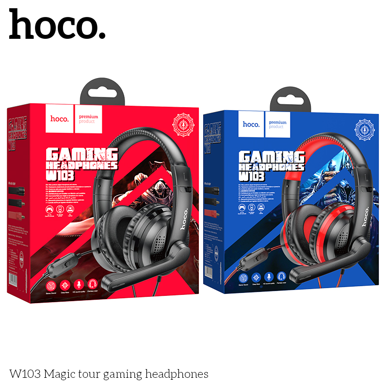 Tai Nghe Chụp Tai Gaming Có Mic HOCO W103 Kết Nối Jack 3.5mm Dây Dài 1.2m Cho Điện Thoại Máy Tính - Hàng chính hãng