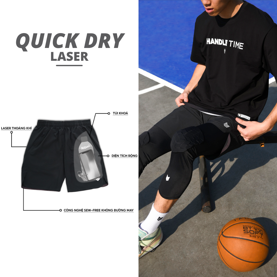 Quần thể thao nam Laser Short có túi khóa Nhanh khô thoáng mát Tập Gym chơi Bóng Rổ Bóng Đá Tennis Chạy Bộ